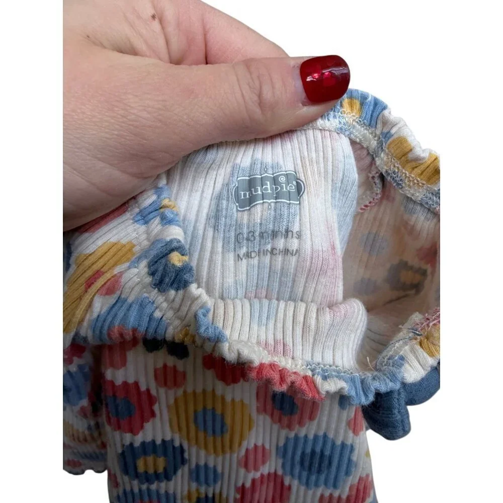 Mud Pie Ribbed Floral Footed Sleeper 0-3 Months